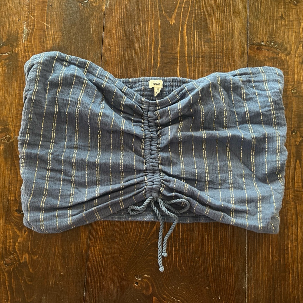 aerie blue/gold striped strapless top